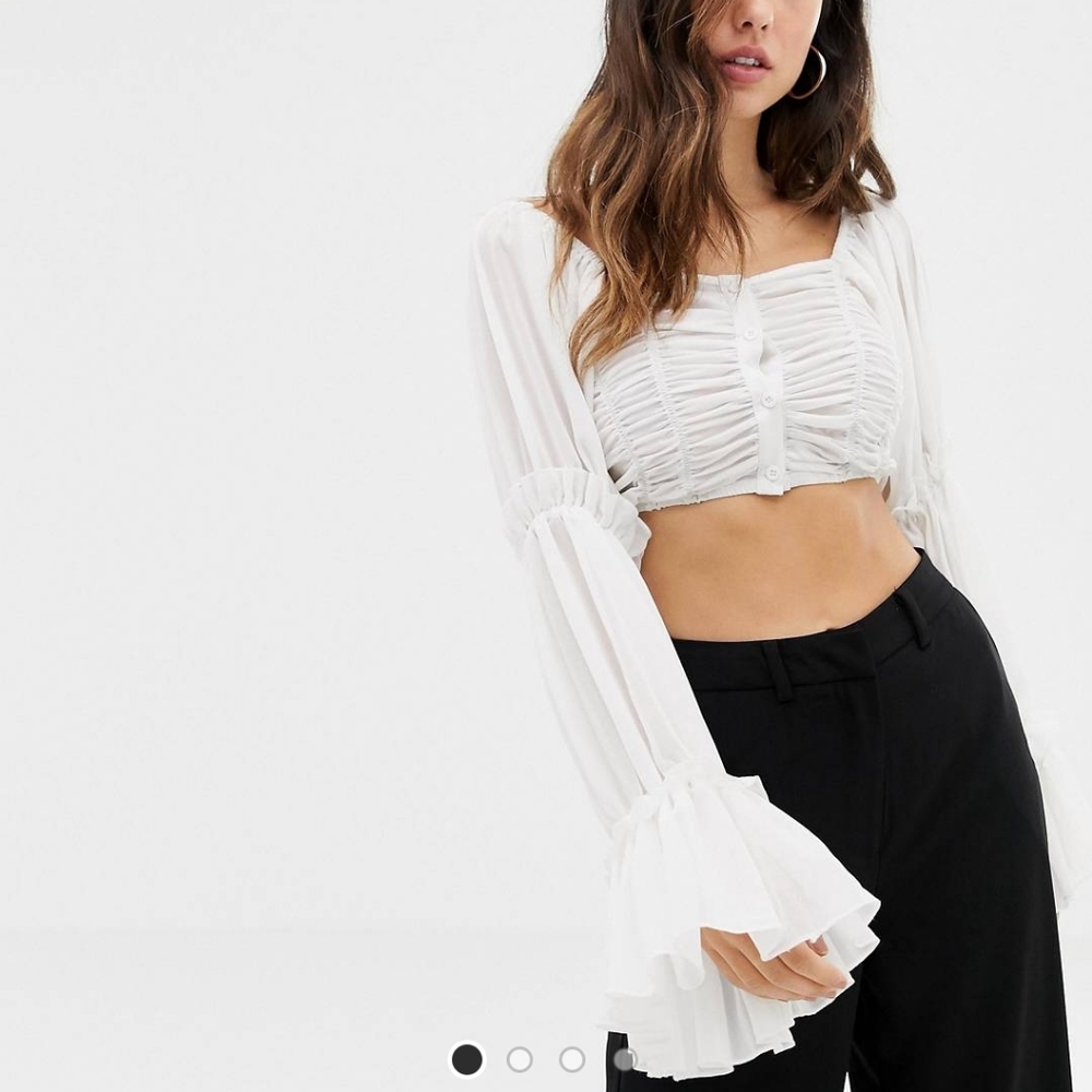 Asos Club L Square Neck Pleated Ruffle Top In White